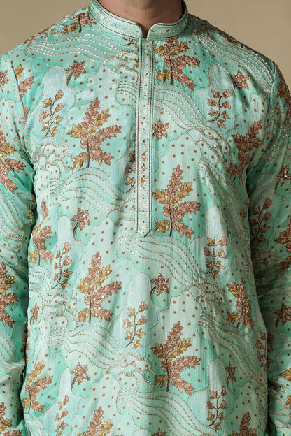 Mint Green Floral Embroidered Kurta Pajama