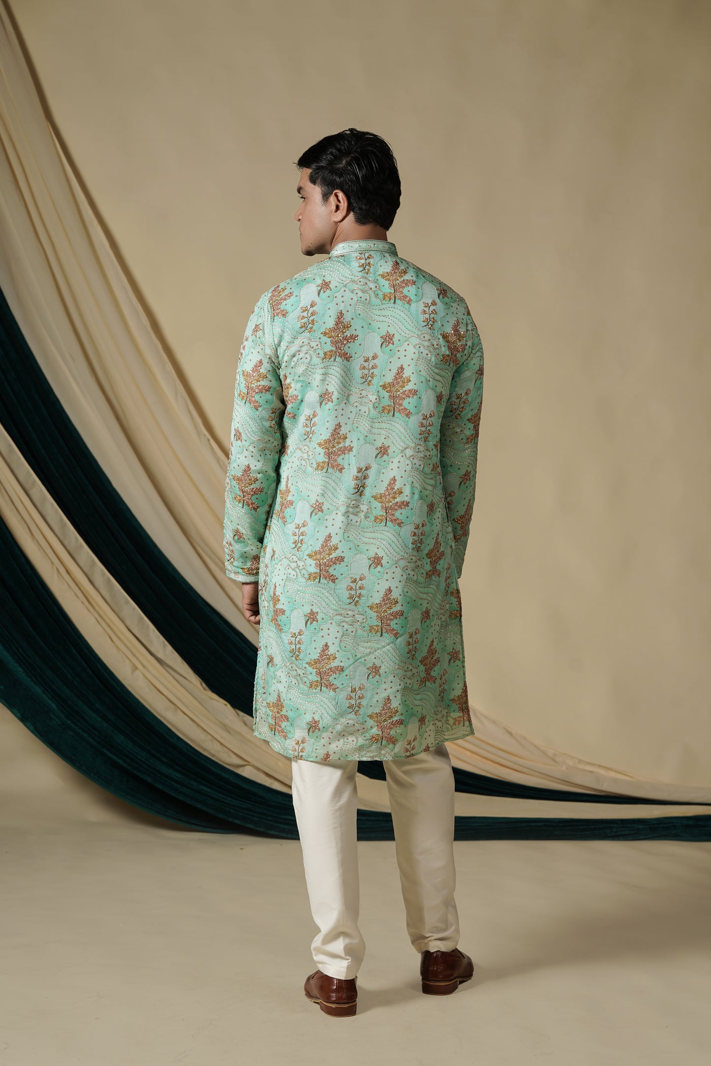 Mint Green Floral Embroidered Kurta Pajama