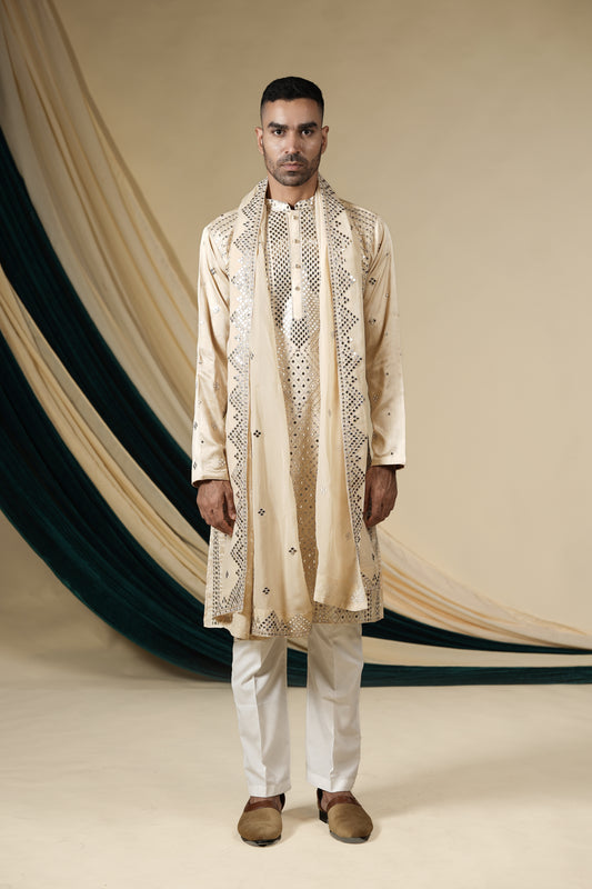 Golden Embellished Silk Kurta Pajama