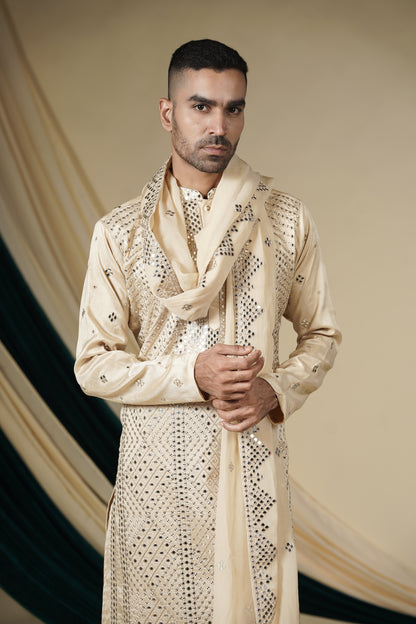 Golden Embellished Silk Kurta Pajama