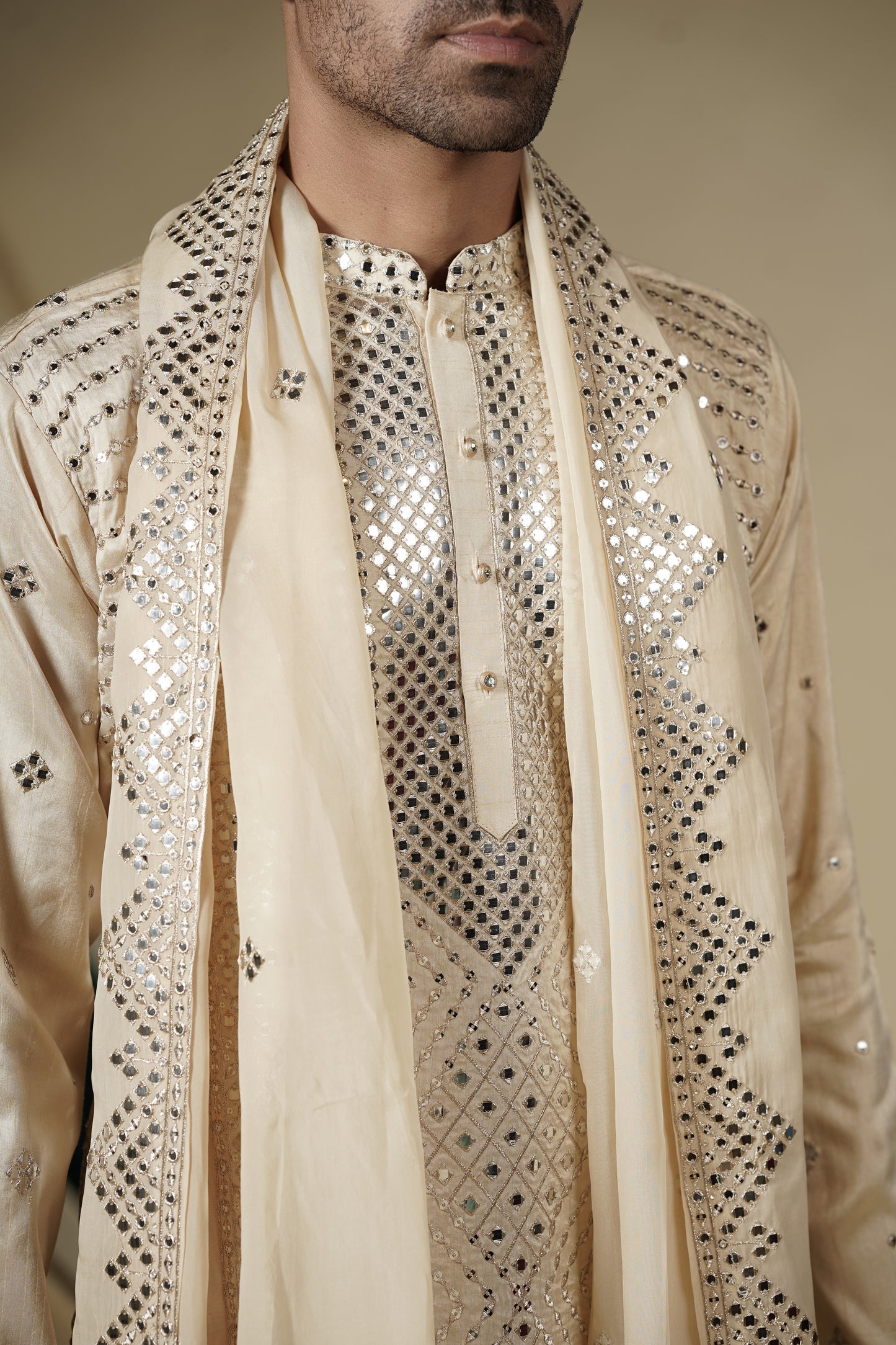 Golden Embellished Silk Kurta Pajama