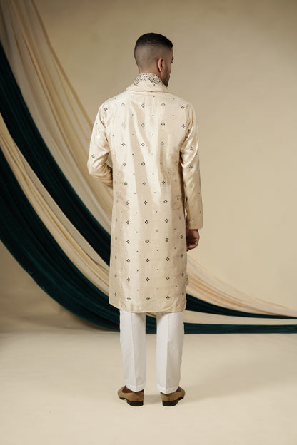 Golden Embellished Silk Kurta Pajama