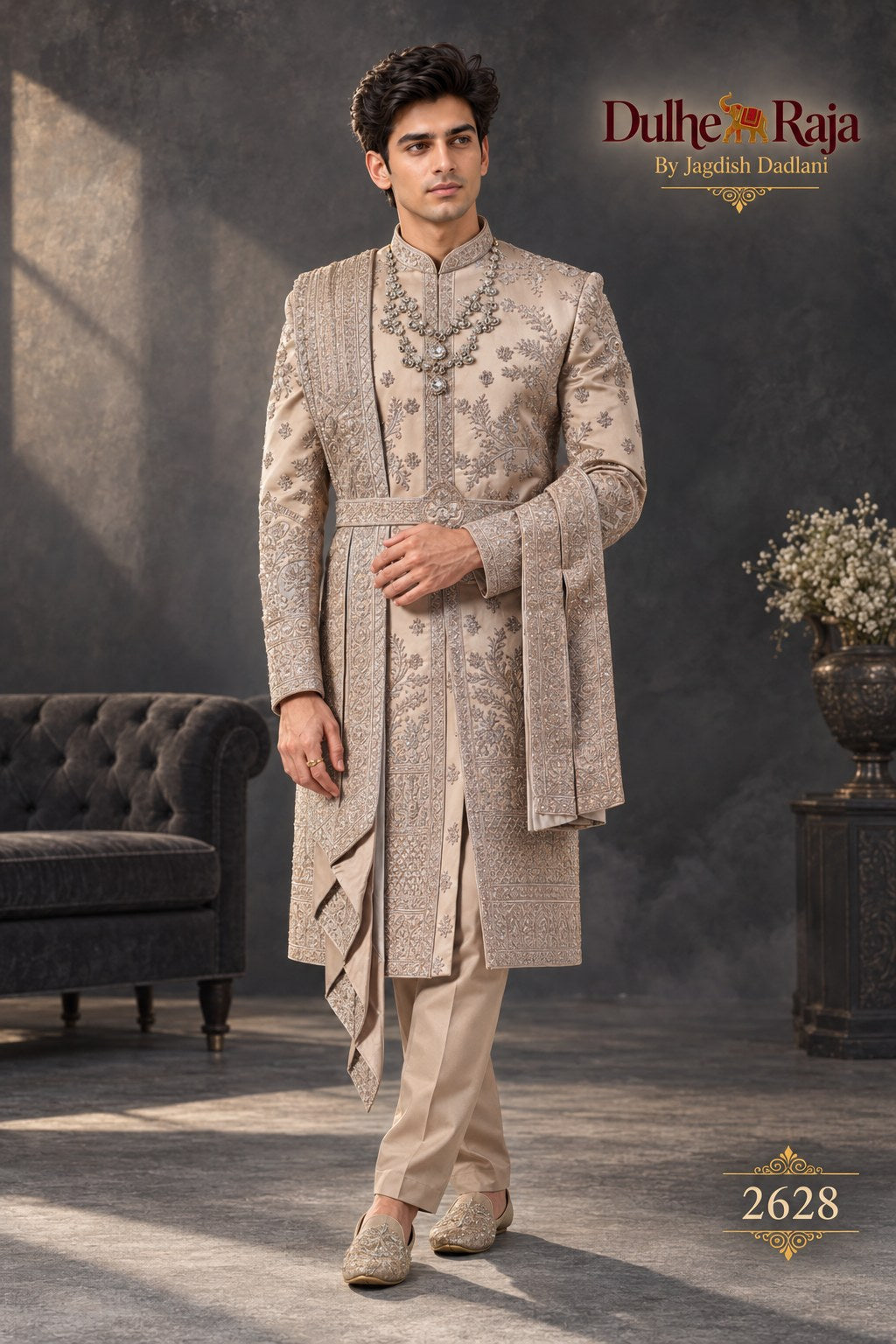 Rust draped wedding sherwani - Dulhe Raja Bhopal design 2628-RUST