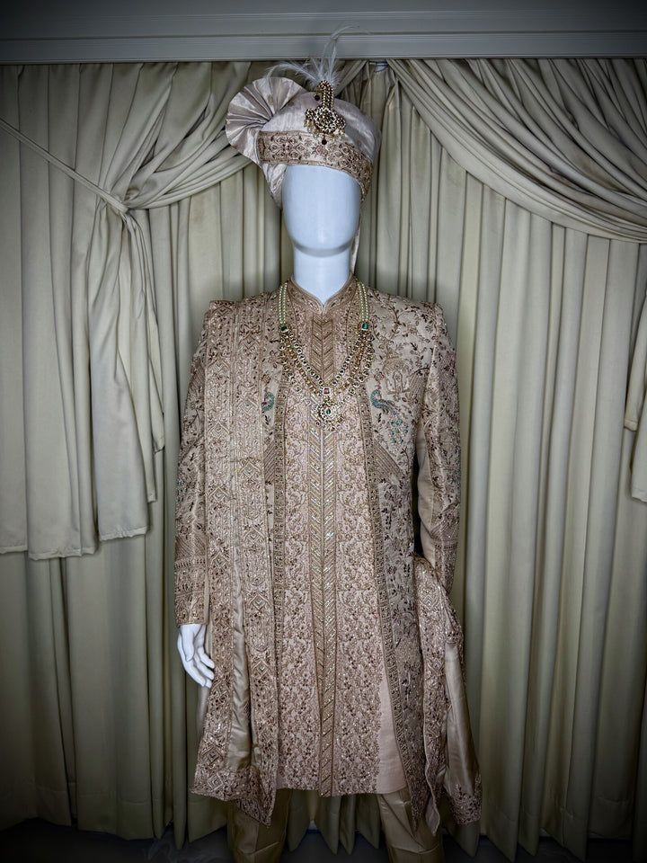 Shahi Noor Beige Groom Sherwani Set