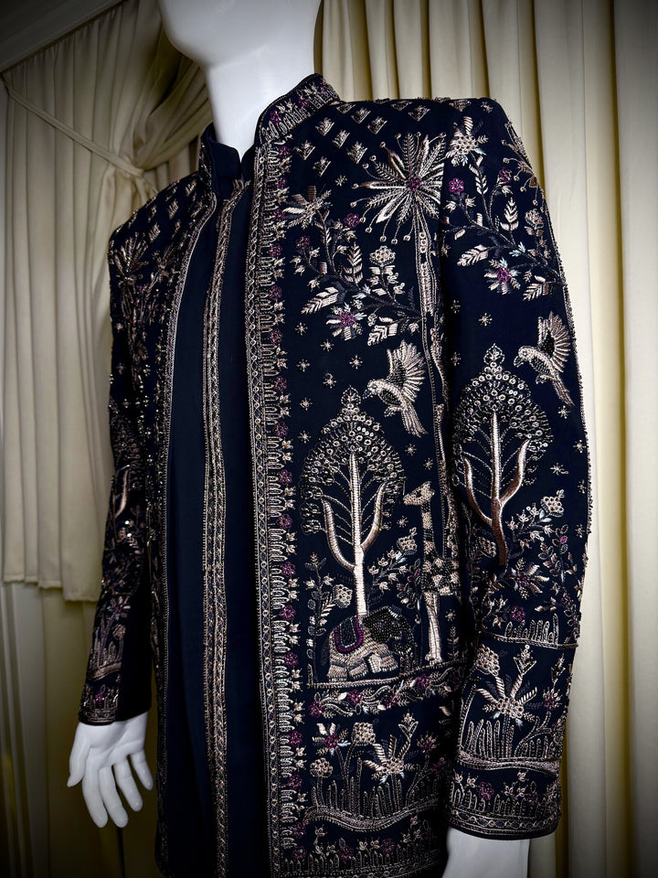 Siyah Shaan Black Groom Sherwani Set