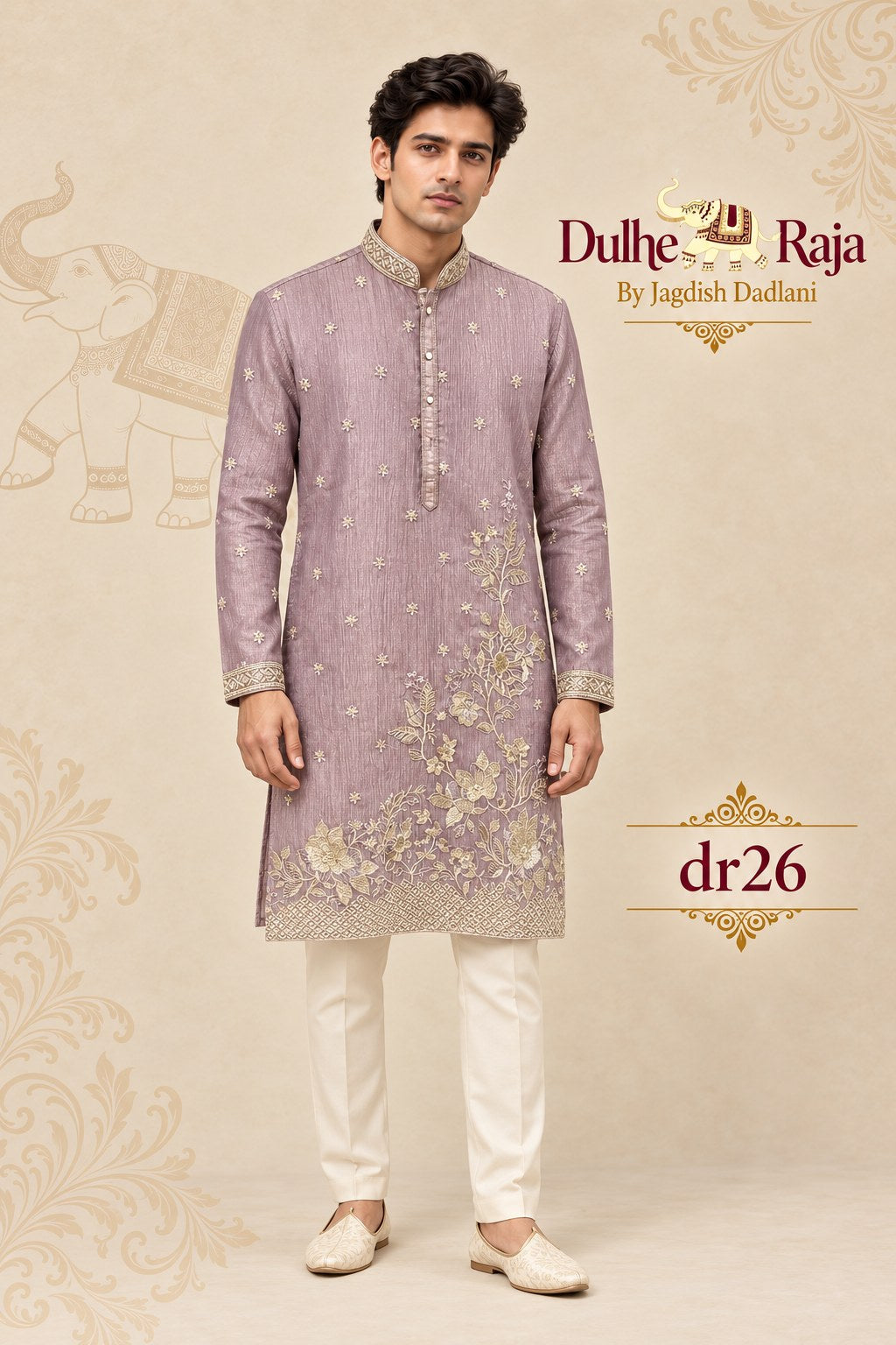 Lilac mauve embroidered kurta set - Dulhe Raja Bhopal design dr26