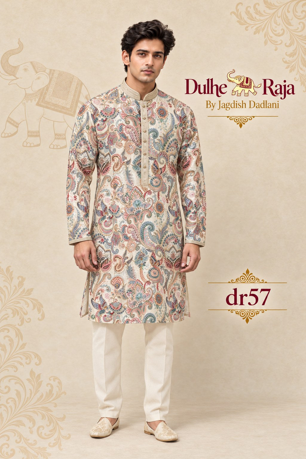 Ivory paisley printed kurta set - Dulhe Raja Bhopal design dr57