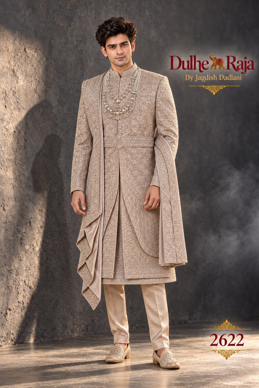Rust cascade wedding sherwani - Dulhe Raja Bhopal design 2622-RUST
