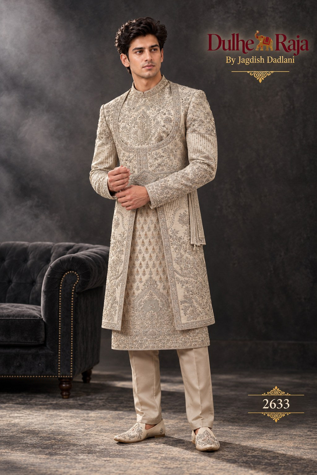 Pista jaali lattice wedding sherwani side view - design 2633-PISTA