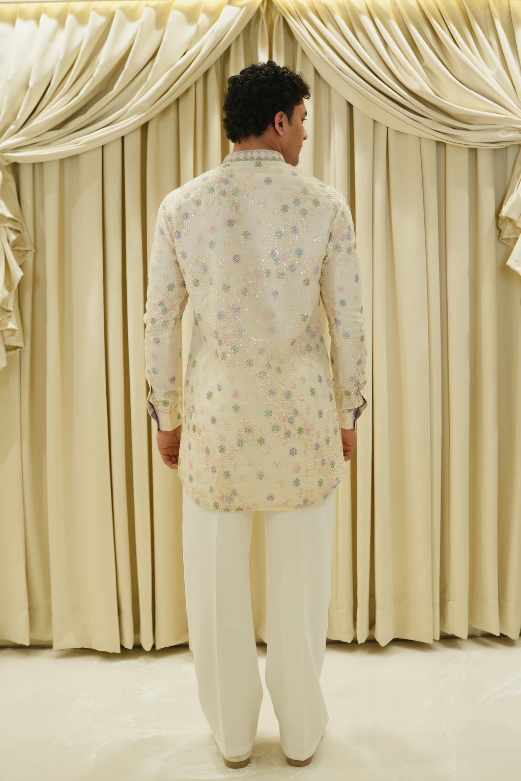 Ivory Shehzada Pastel Bloom Kurta Set