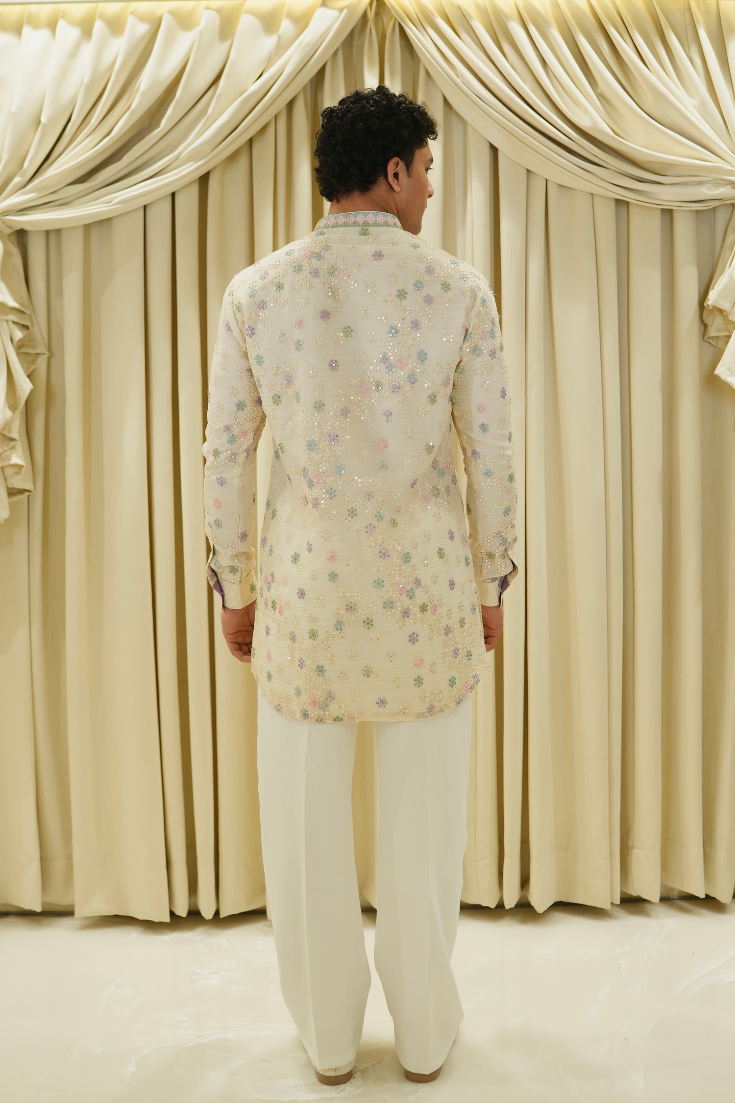 Ivory Shehzada Pastel Bloom Kurta Set