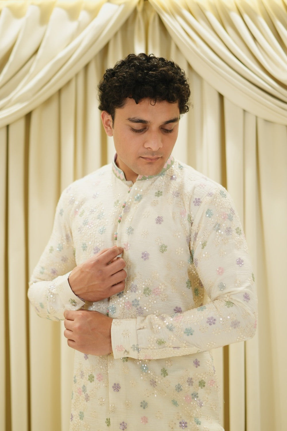 Ivory Shehzada Pastel Bloom Kurta Set