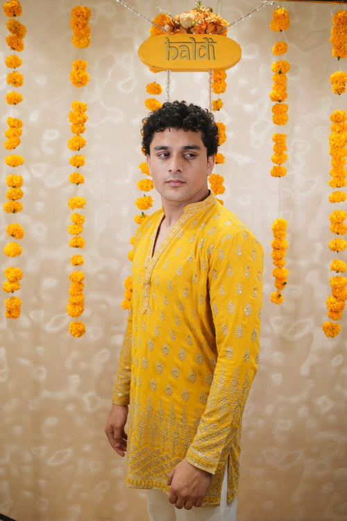 Haldi Utsav Mustard Zari Work Kurta Set