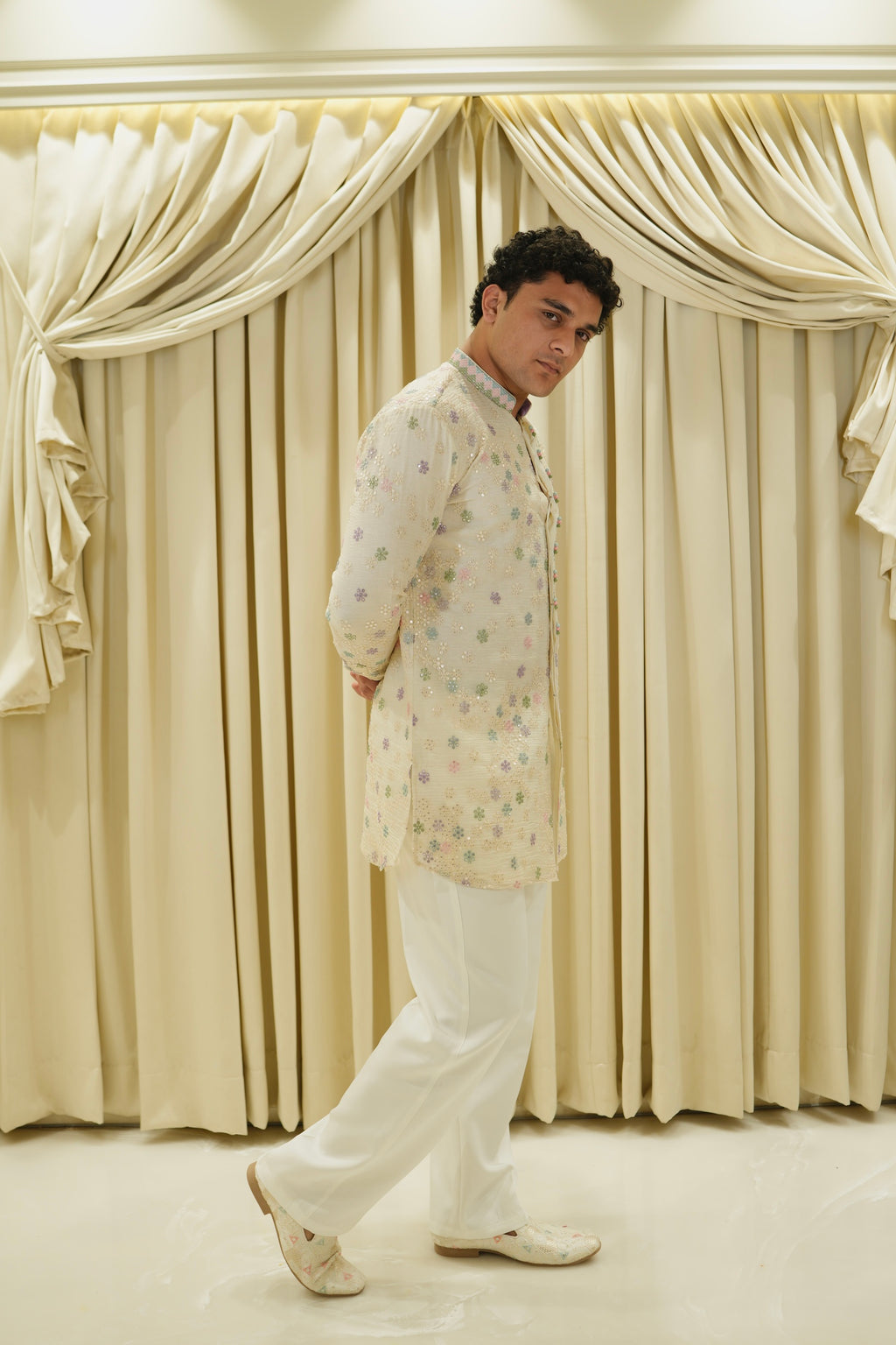 Ivory Shehzada Pastel Bloom Kurta Set