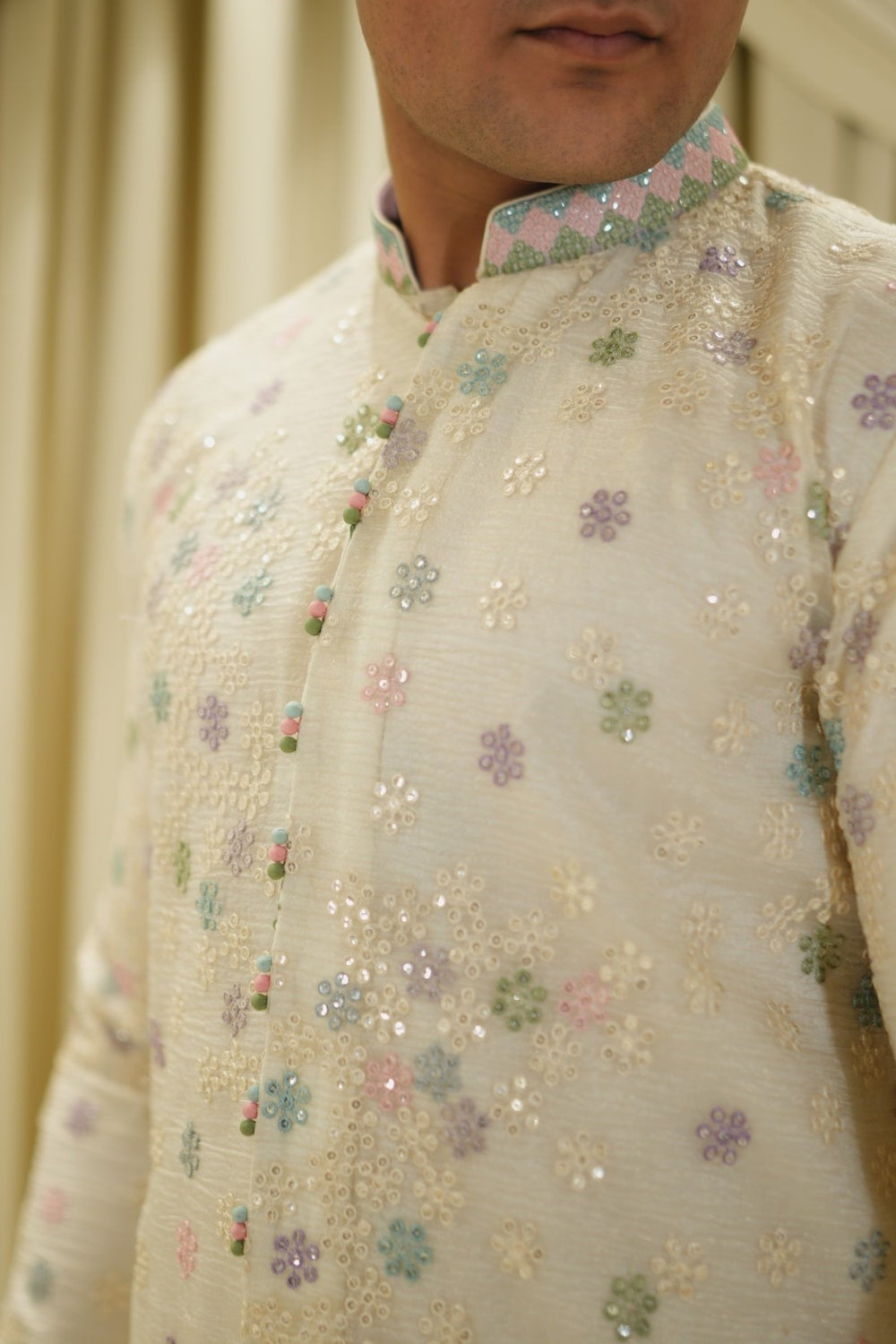 Ivory Shehzada Pastel Bloom Kurta Set