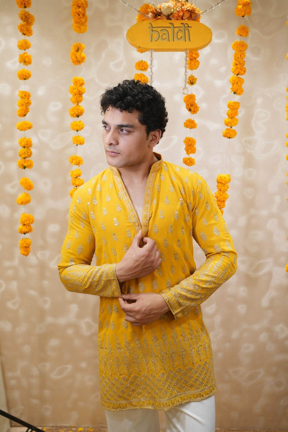 Haldi Utsav Mustard Zari Work Kurta Set