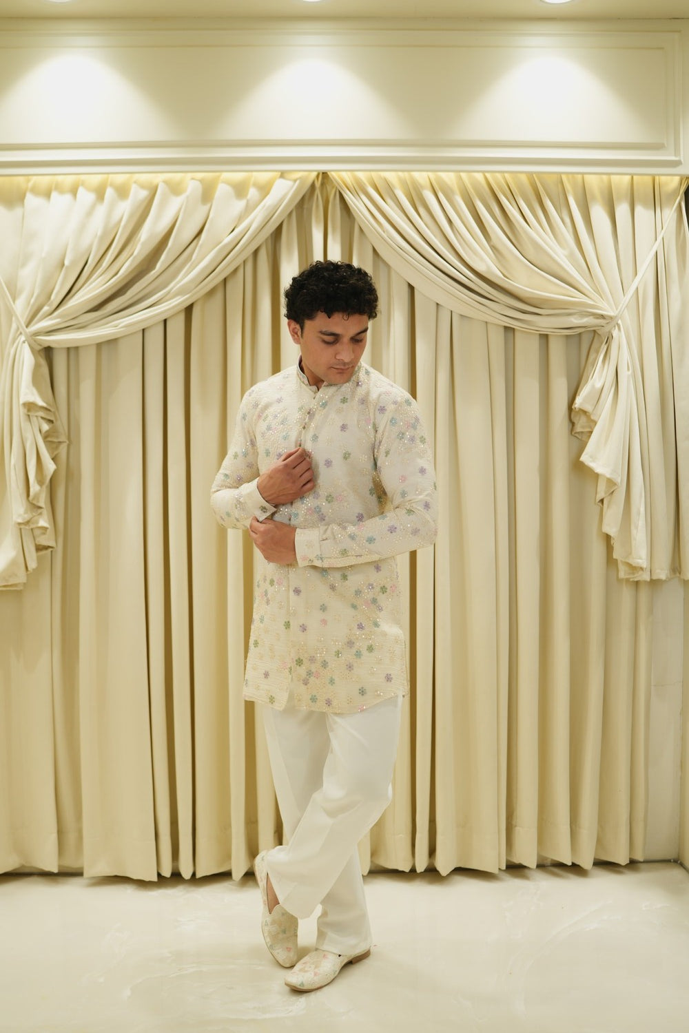Ivory Shehzada Pastel Bloom Kurta Set