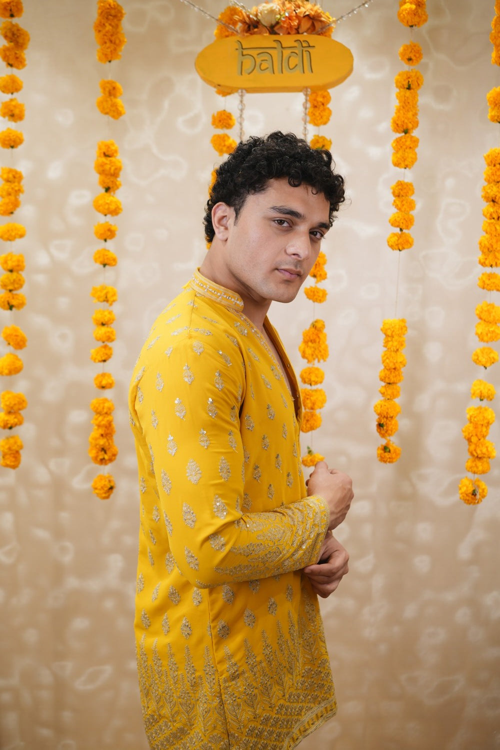 Haldi Utsav Mustard Zari Work Kurta Set