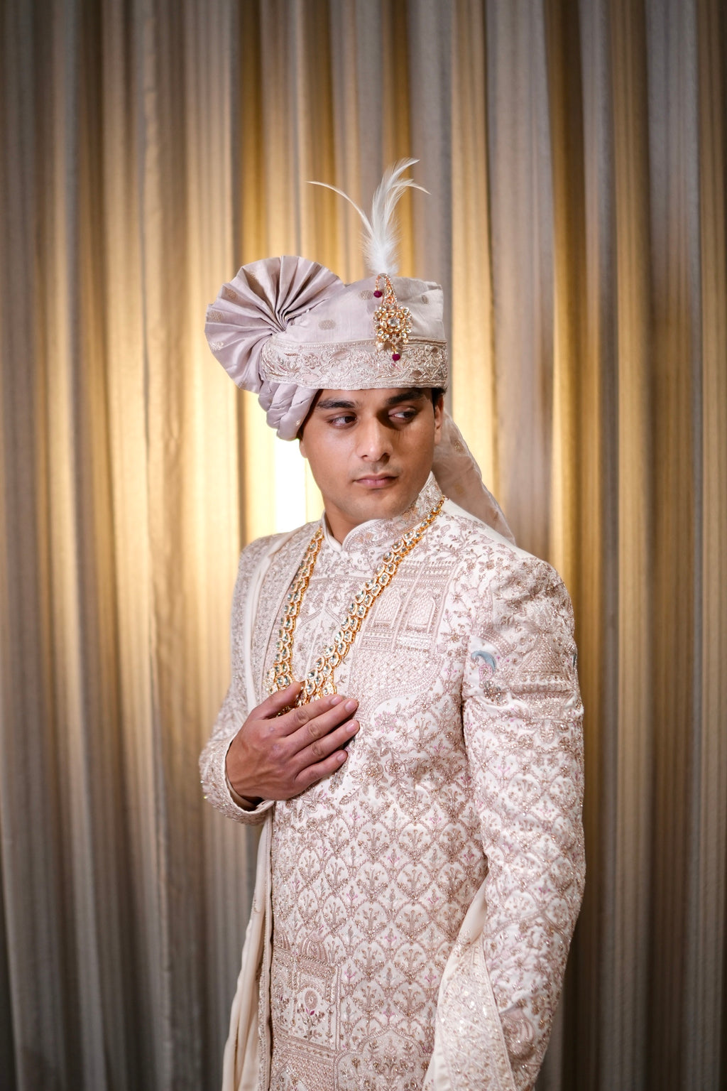 Shehenshah Ivory Zardosi Wedding Sherwani Set