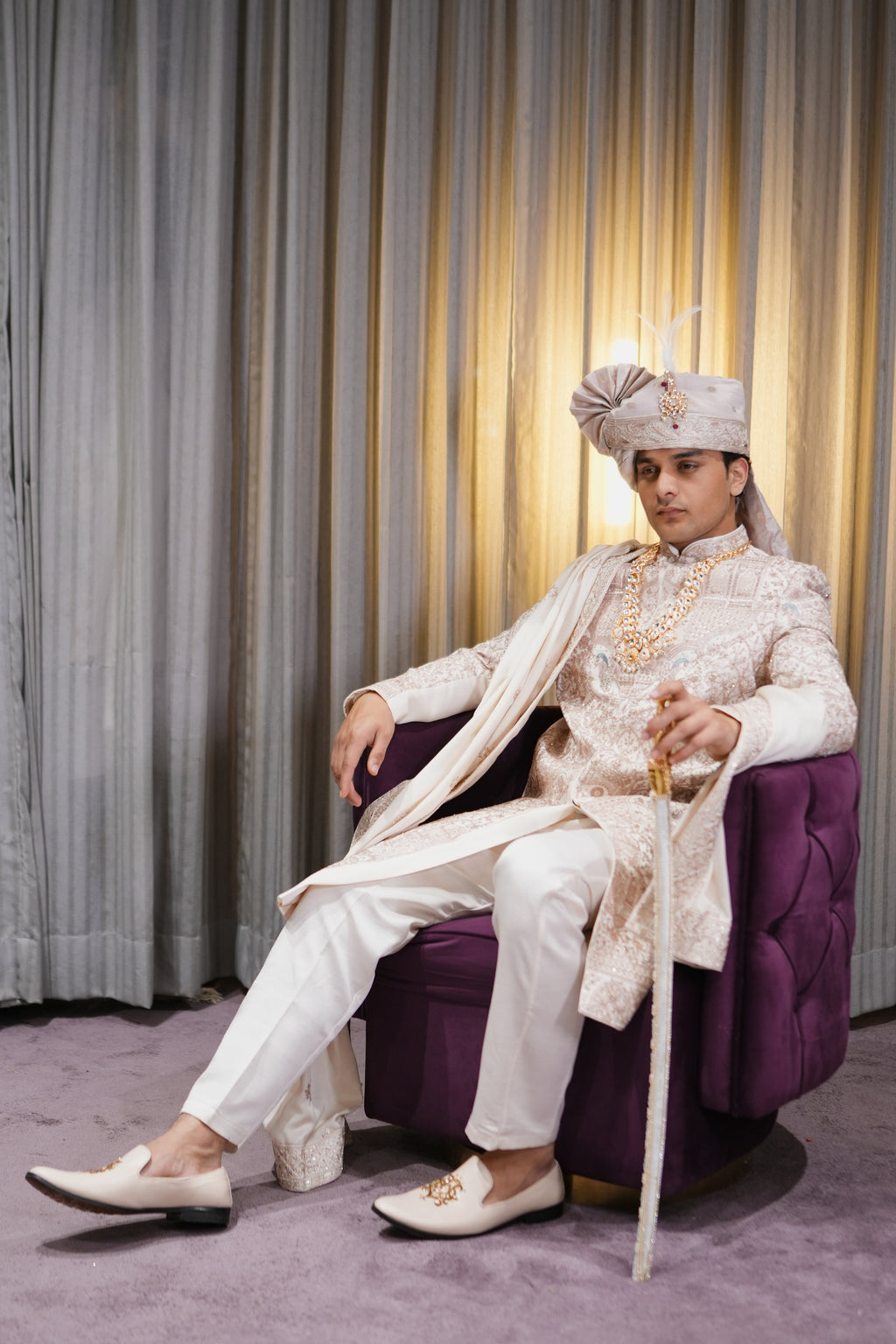 Shehenshah Ivory Zardosi Wedding Sherwani Set