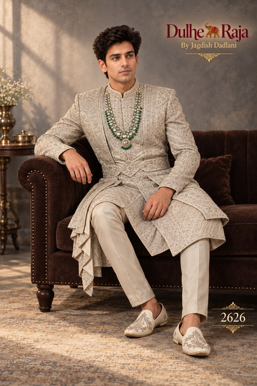Pista belted wedding sherwani detail - design 2626-PISTA