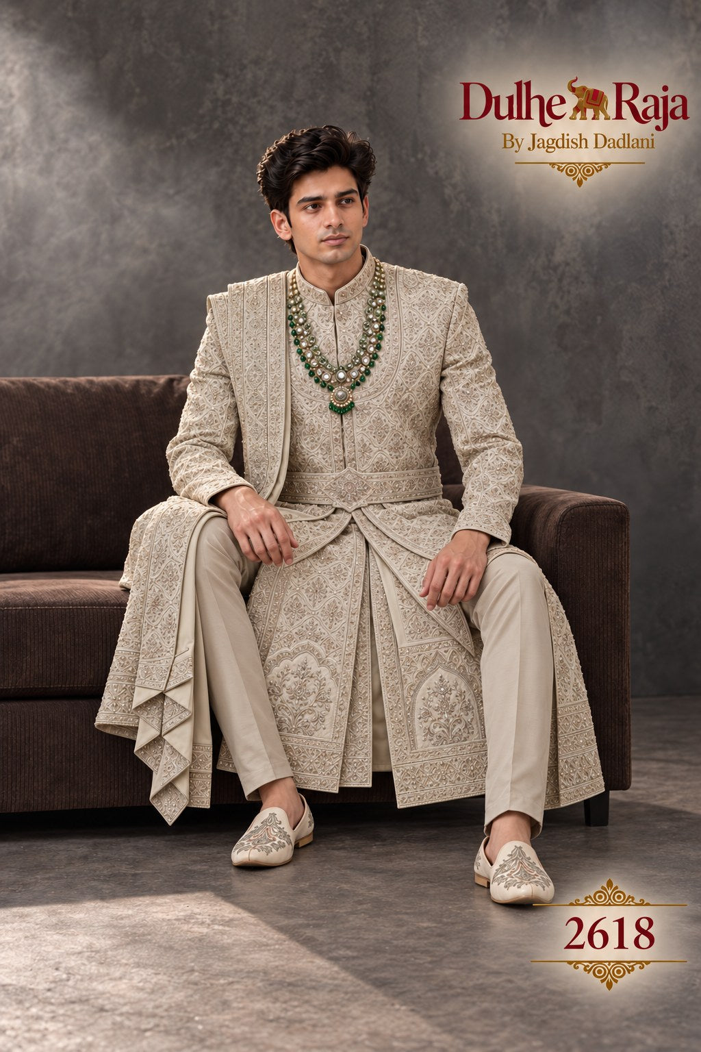 Pista pleated wedding sherwani detail - design 2618-PISTA