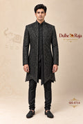Dulhe Raja black open indo western jacket with silver sequin work, design SH-4714