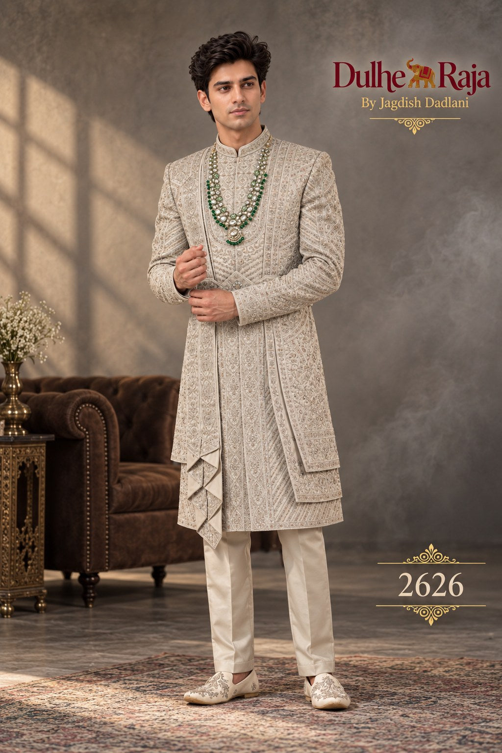 Pista belted wedding sherwani side view - design 2626-PISTA
