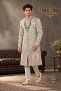 Pista belted wedding sherwani - Dulhe Raja Bhopal design 2636-PISTA