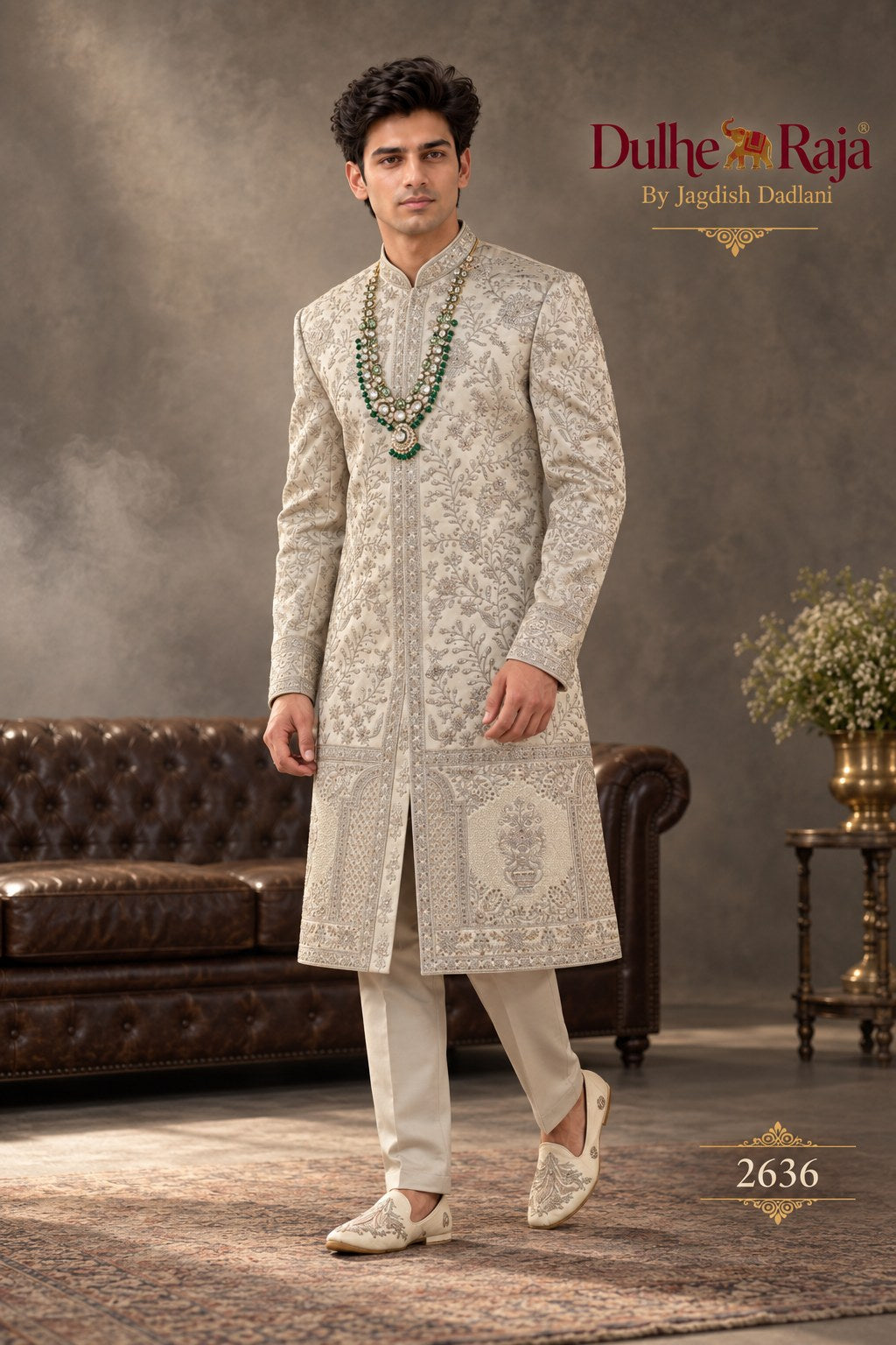 Pista belted wedding sherwani - Dulhe Raja Bhopal design 2636-PISTA