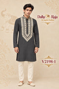 Charcoal grey embroidered kurta set - Dulhe Raja Bhopal design V2198-1
