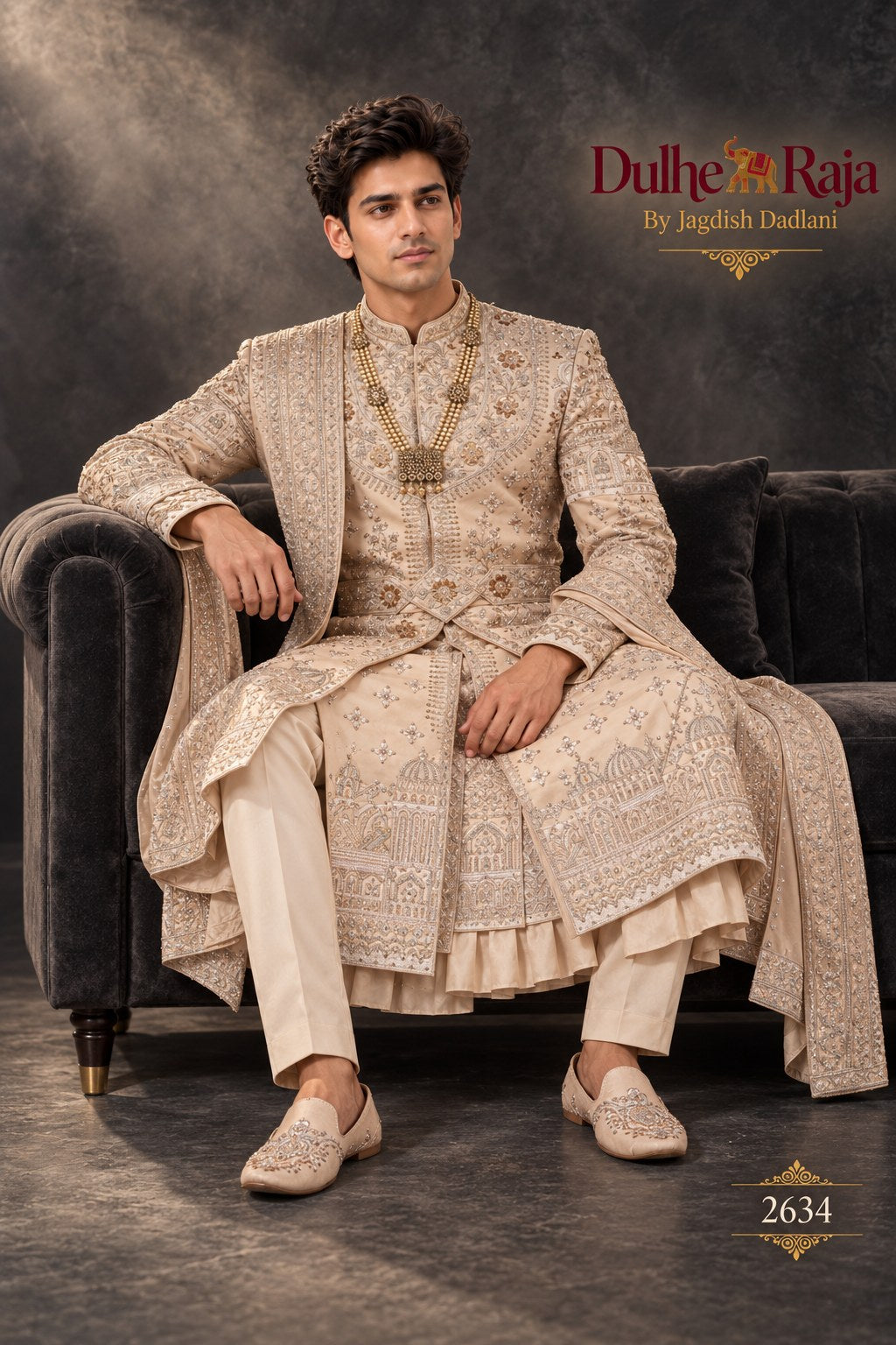 Blush cascade wedding sherwani detail - design 2634-RG