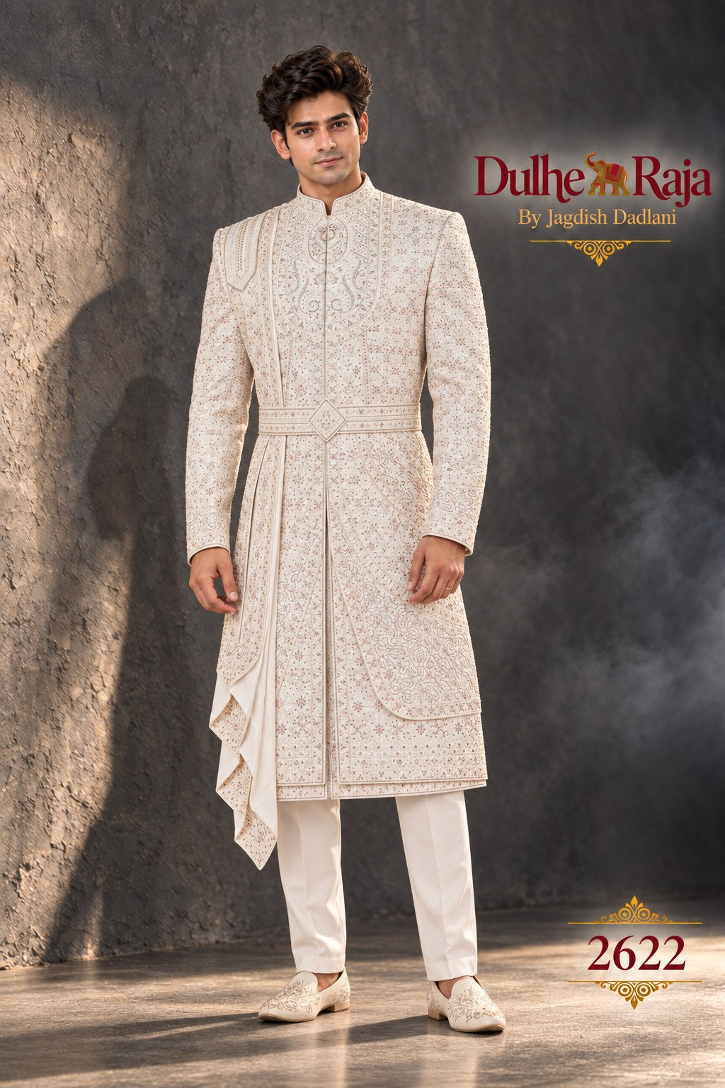 Ivory cascade wedding sherwani - Dulhe Raja Bhopal design 2622-S3