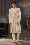 Silver ivory layered wedding sherwani - Dulhe Raja Bhopal design 2633-SILVER