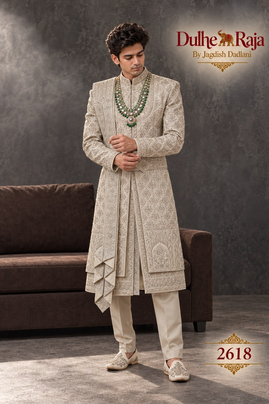 Pista pleated wedding sherwani side view - design 2618-PISTA