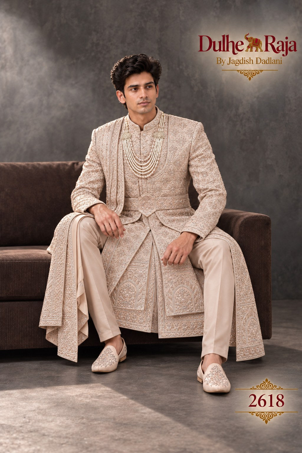 Blush layered wedding sherwani detail - design 2618-RG