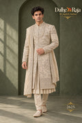 Beige layered kurta sherwani - Dulhe Raja Bhopal design 2625-ANMOL