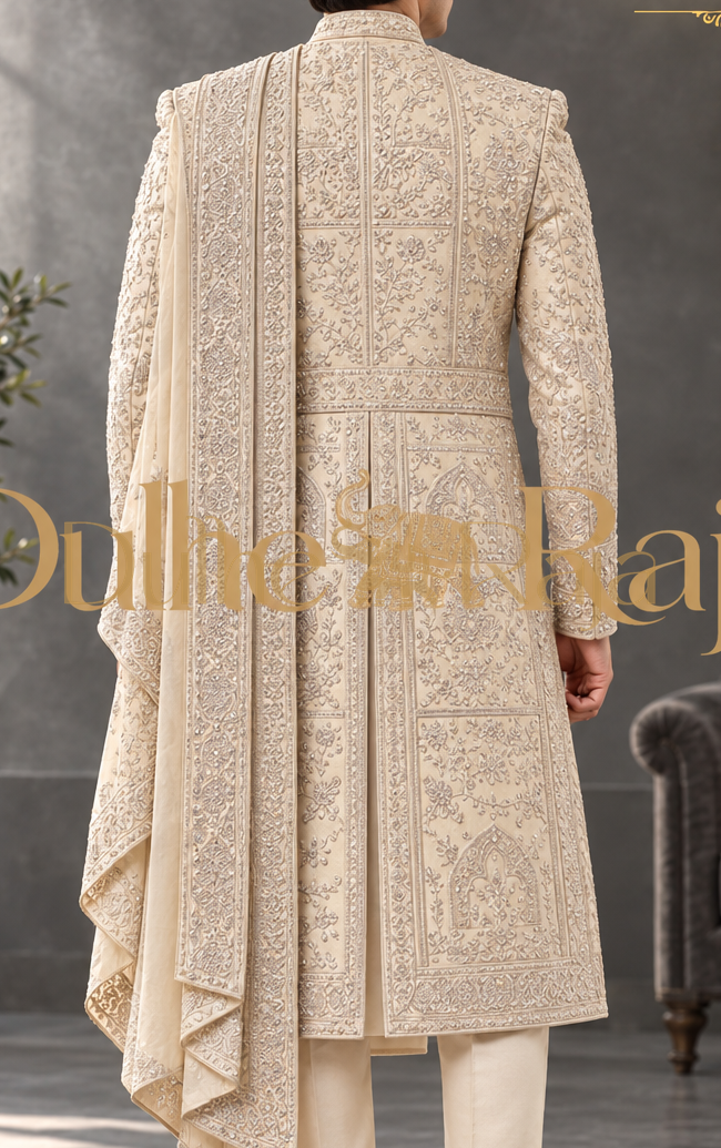 Dulhe Raja design 2629-SILVER sherwani back view