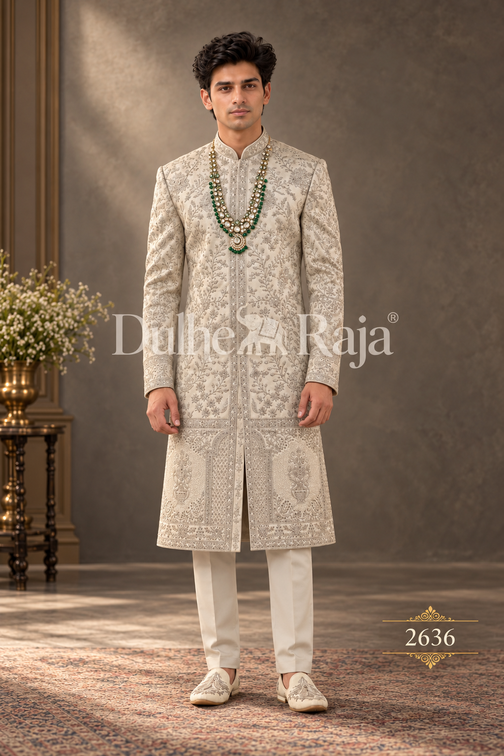 Dulhe Raja design 2636-PISTA sherwani front view