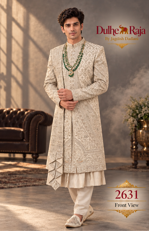 Dulhe Raja design 2631-PISTA sherwani front view