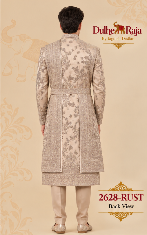 Dulhe Raja design 2628-RUST sherwani back view