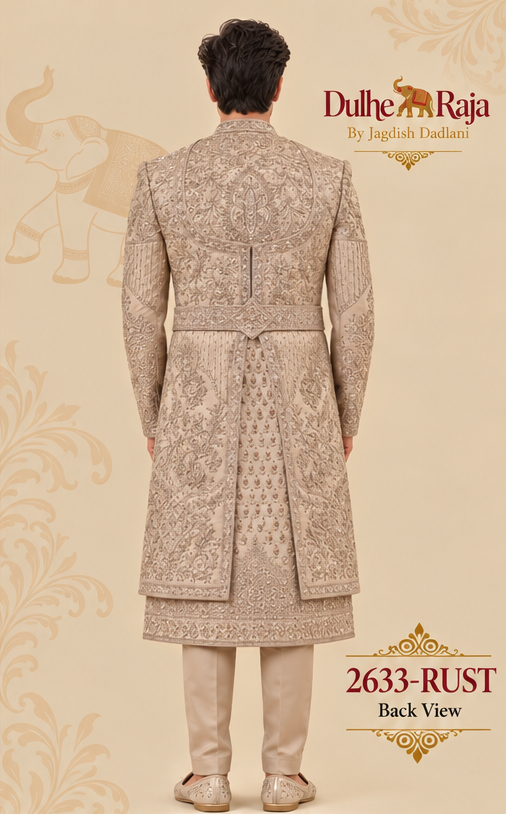 Dulhe Raja design 2633-RUST sherwani back view