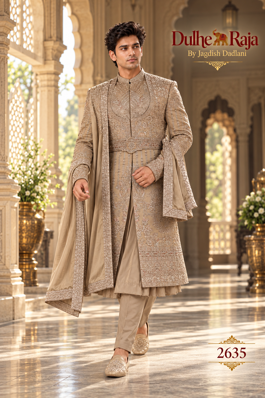 Dulhe Raja design 2635-KP sherwani palace walking pose