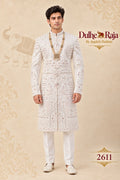 Ivory mirror work wedding sherwani for groom - Dulhe Raja Bhopal design 2611-S2