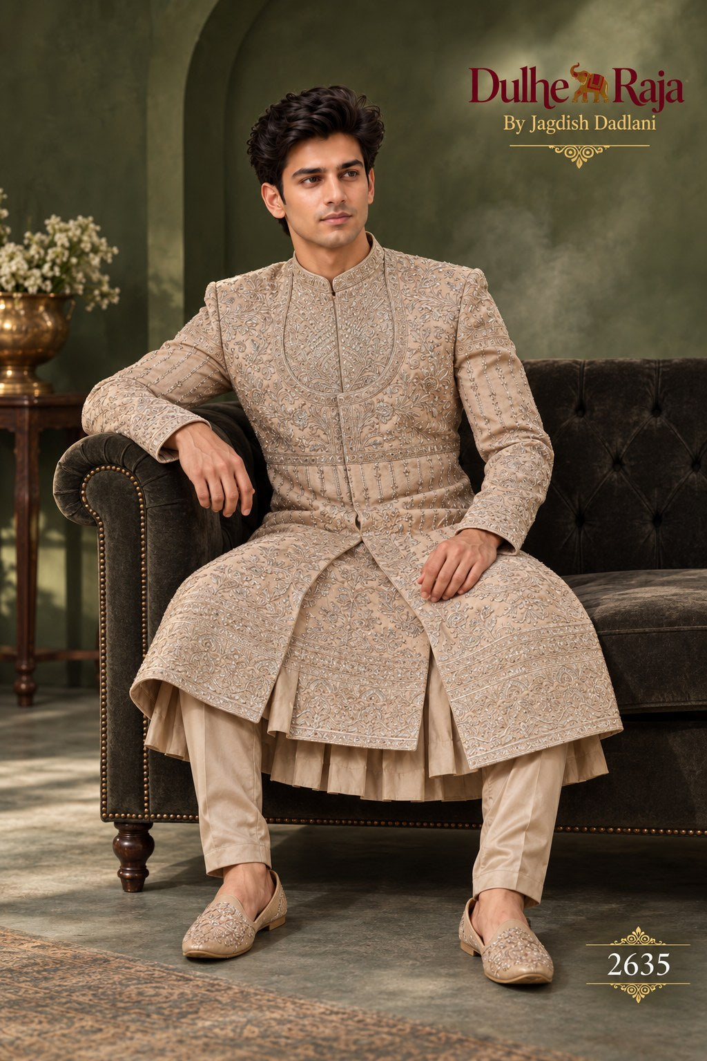 Rust classic wedding sherwani detail - design 2635-RUST