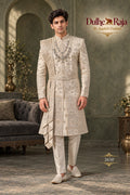 Beige layered drape wedding sherwani - Dulhe Raja Bhopal design 2630-ANMOL