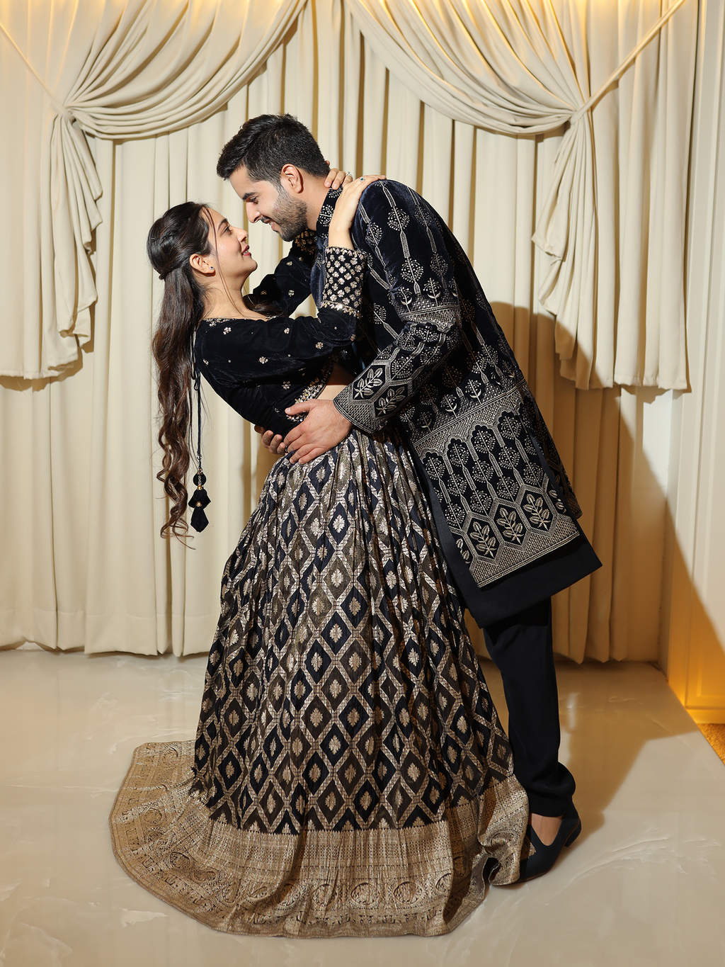 Navy Blossom Indo-Western