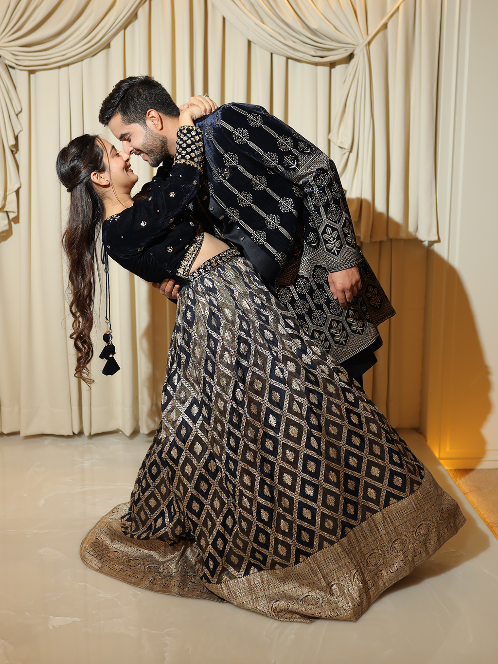 Navy Blossom Indo-Western