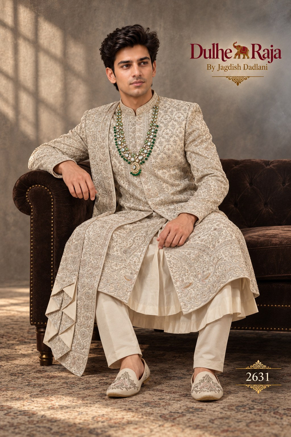 Pista belted drape wedding sherwani detail - design 2631-PISTA