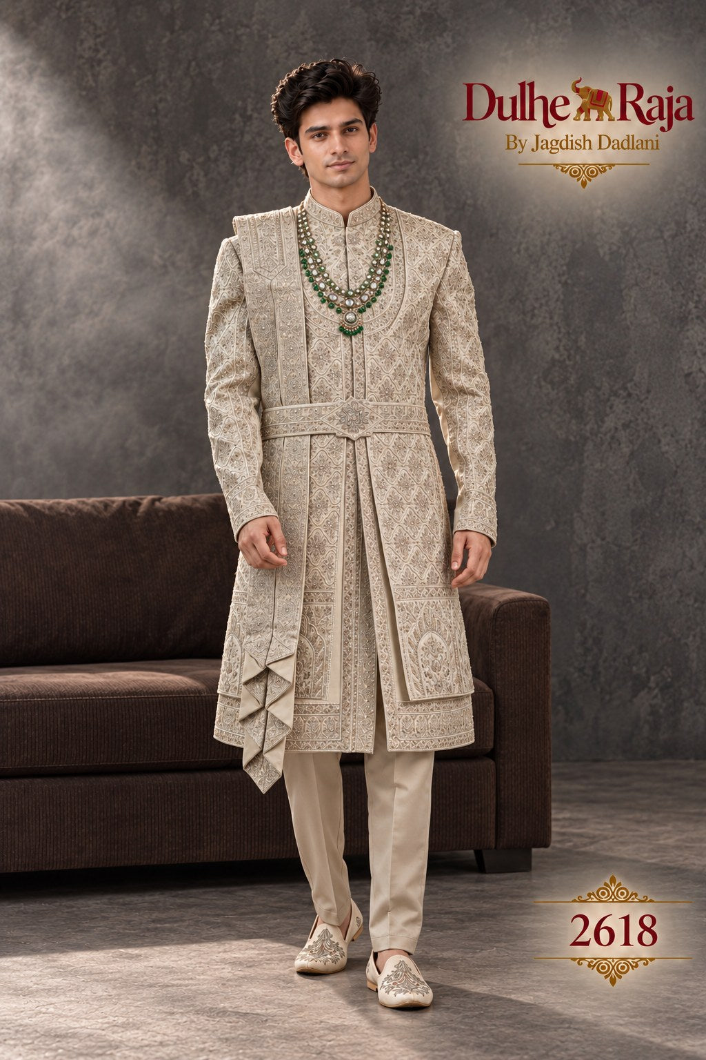 Pista pleated wedding sherwani - Dulhe Raja Bhopal design 2618-PISTA